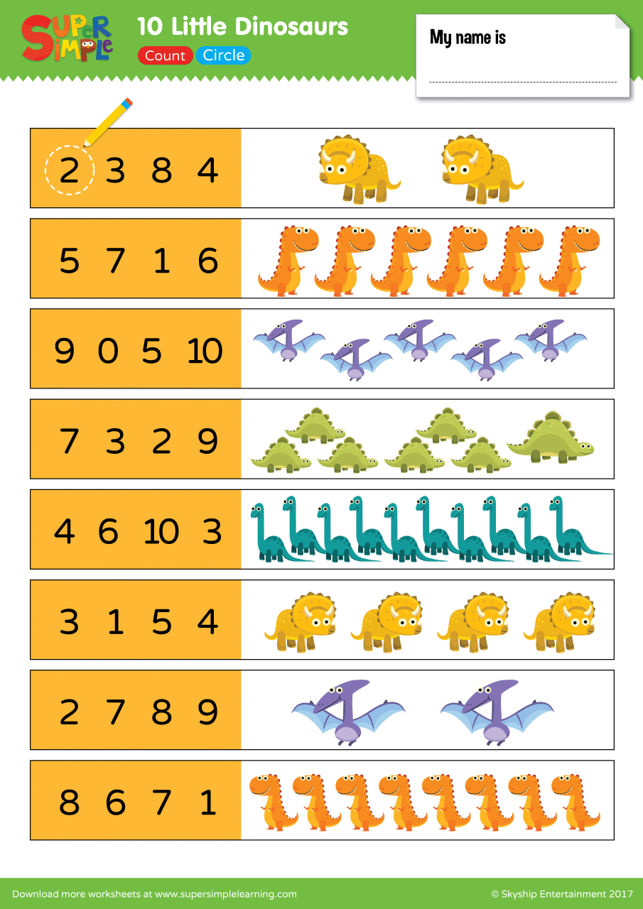 10 Little Dinosaurs Worksheet Count Circle Super Simple Free Preschool Dinosaur Coloring Worksheet