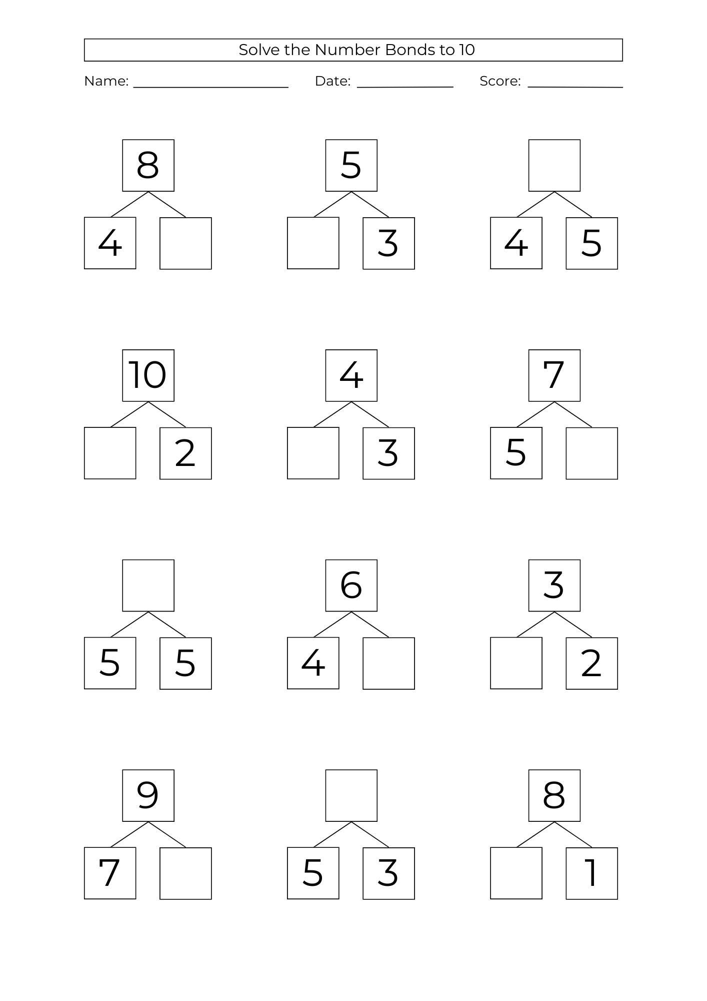 10 Printable Number Bond Worksheets Fill In The Blanks Homeschool Math PDF Etsy 10 Printable Number Bond Worksheets Fill In The Blanks Homeschool Math PDF Etsy