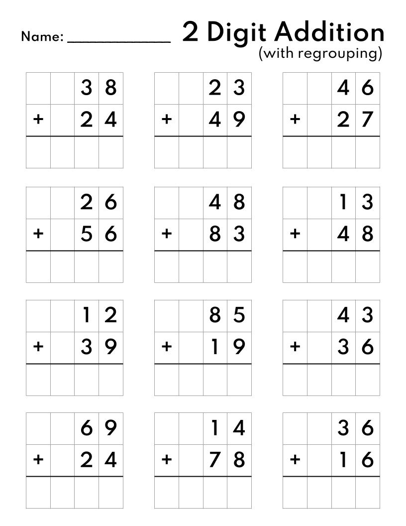 10 Printable Two Digit Addition Worksheets Double Digit Addition Worksheets 1st Grade 2nd Grade Made By Teachers 2 Digit Subtraction With Regrouping Number Math Worksheets For Grade 1 2 3 Made By Teachers