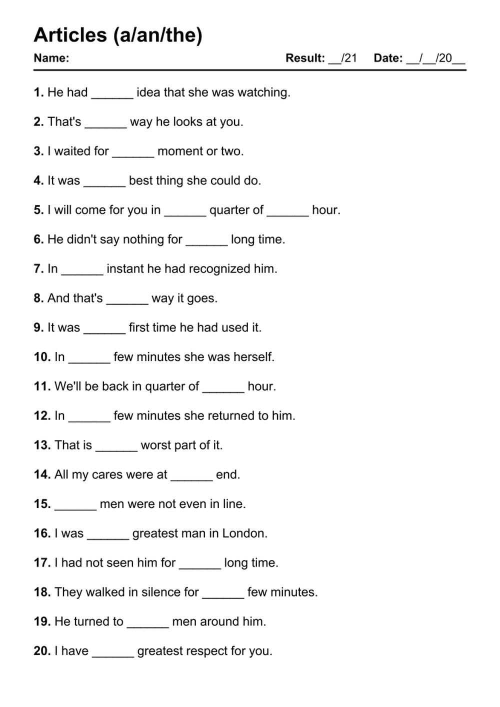 101 Articles PDF Worksheets With Answers 2145 Exercises Grammarism
