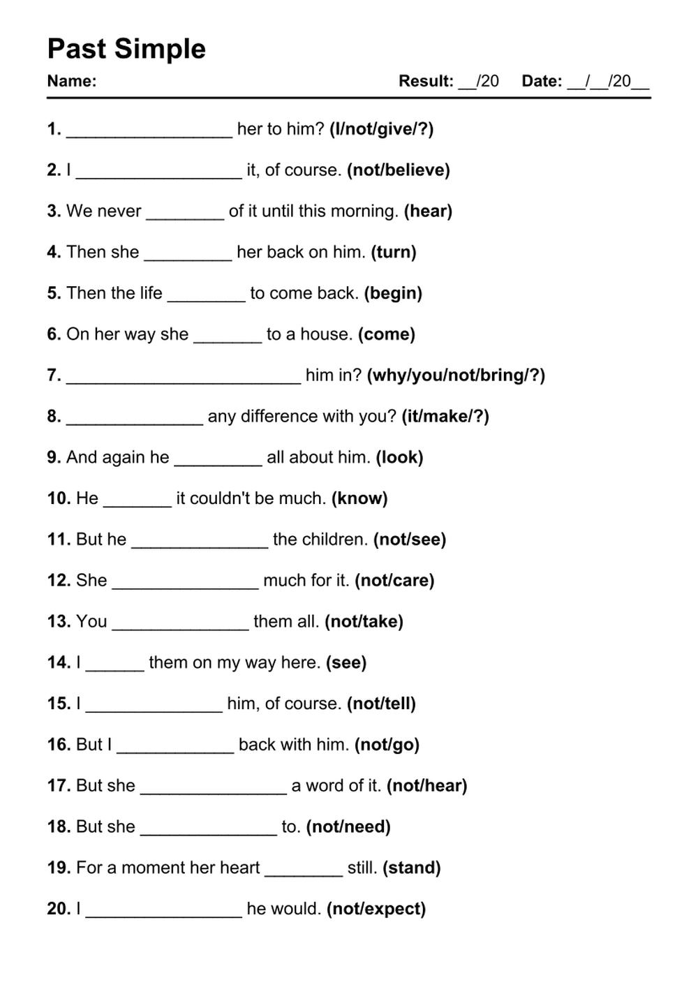 101 Past Simple PDF Worksheets With Answers 2020 Exercises Grammarism