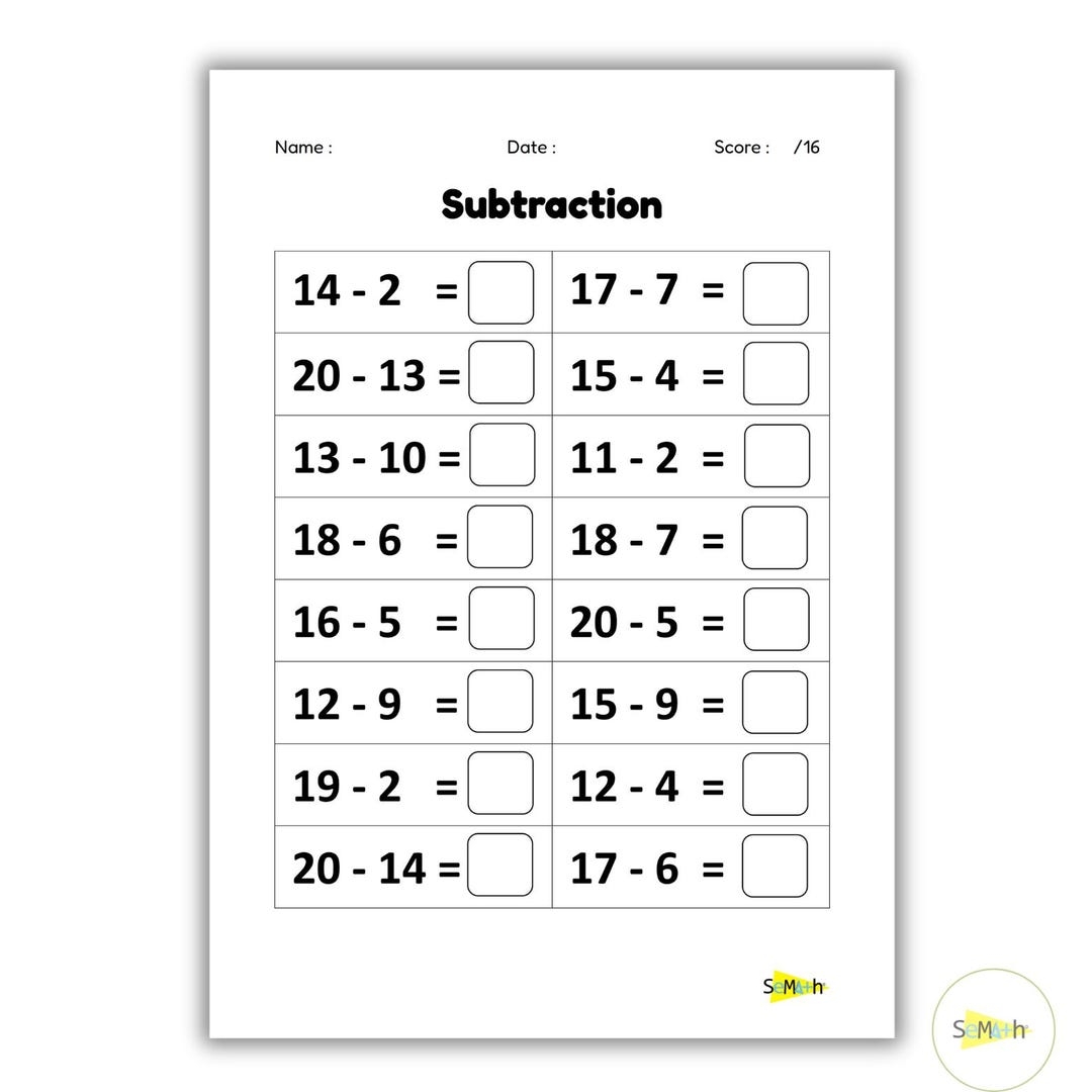 12 Printable Subtraction To 20 Fill In The Blanks Worksheets Numbers 1 20 Kindergarten 1st Grade Math Practice PDF Instant Download Etsy 12 Printable Subtraction To 20 Fill In The Blanks Worksheets Numbers 1 20 Kindergarten 1st Grade Math Practice PDF Instant Download Etsy