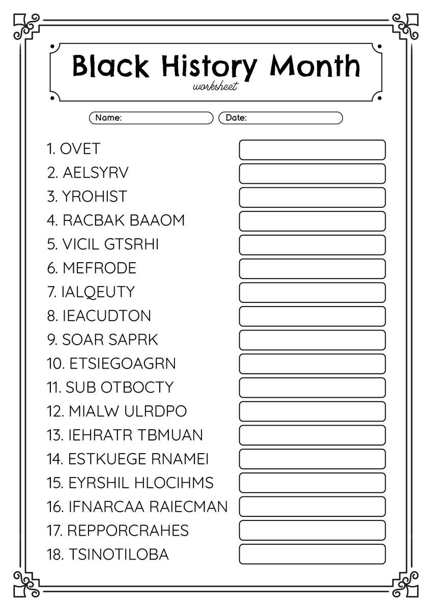13 Free Black History Month Worksheets Elementary Free PDF At Worksheeto