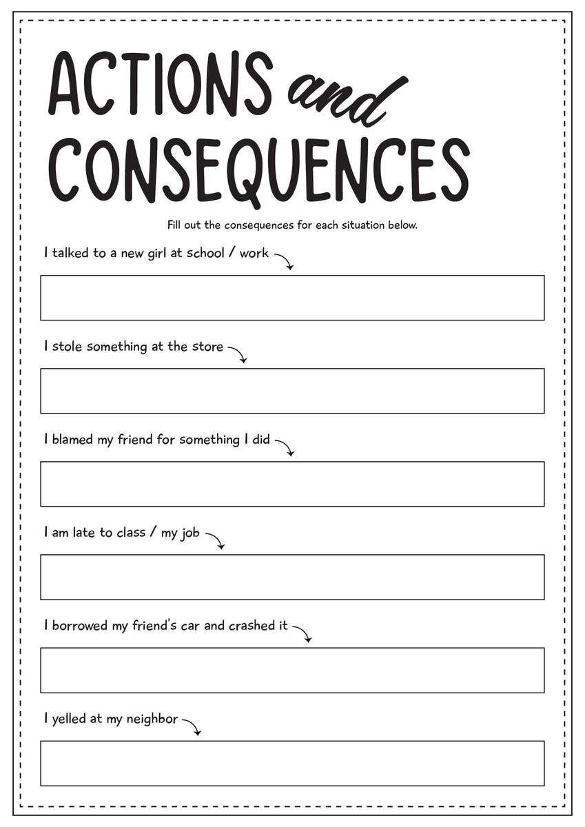 13 Self Esteem Worksheets For Students Free PDF At Worksheeto Actions Have Consequences Worksheet