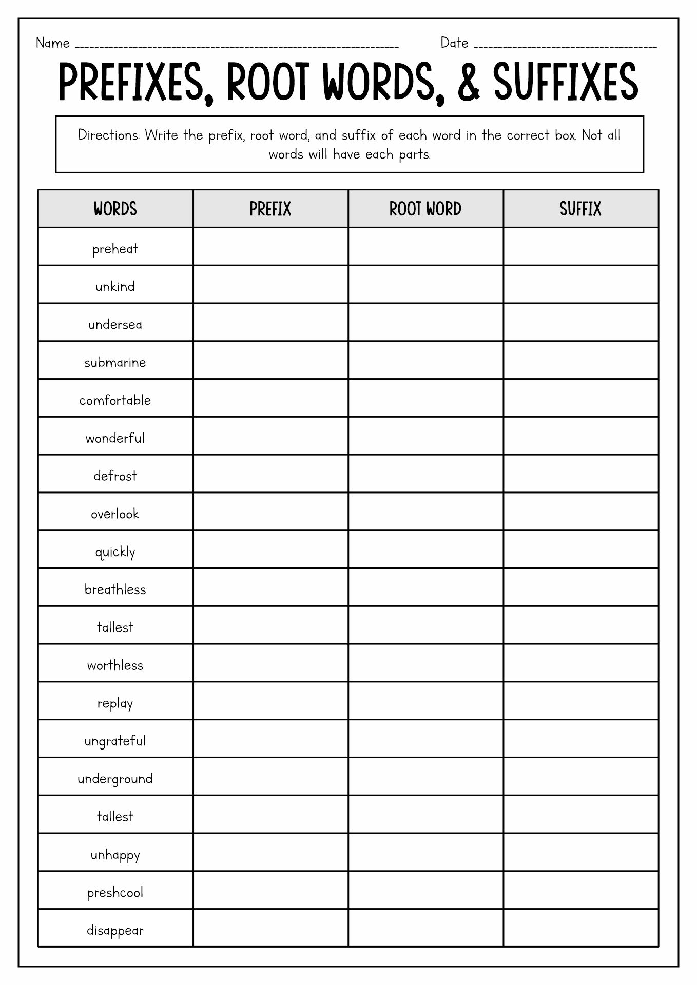 14 Prefixes Suffixes ROOT WORDS Worksheets Free PDF At Worksheeto 14 Prefixes Suffixes ROOT WORDS Worksheets Free PDF At Worksheeto