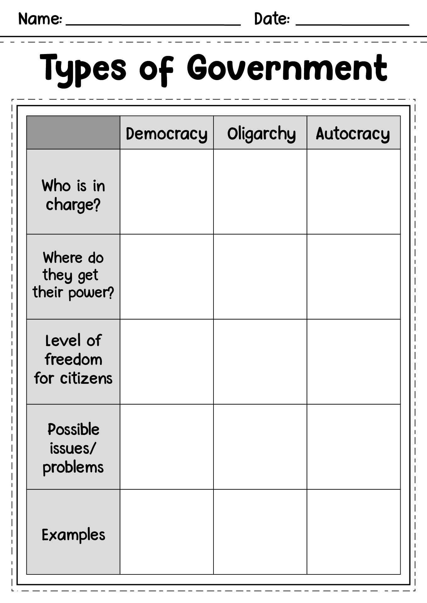 15 Different Types Of Government Worksheet Free PDF At Worksheeto