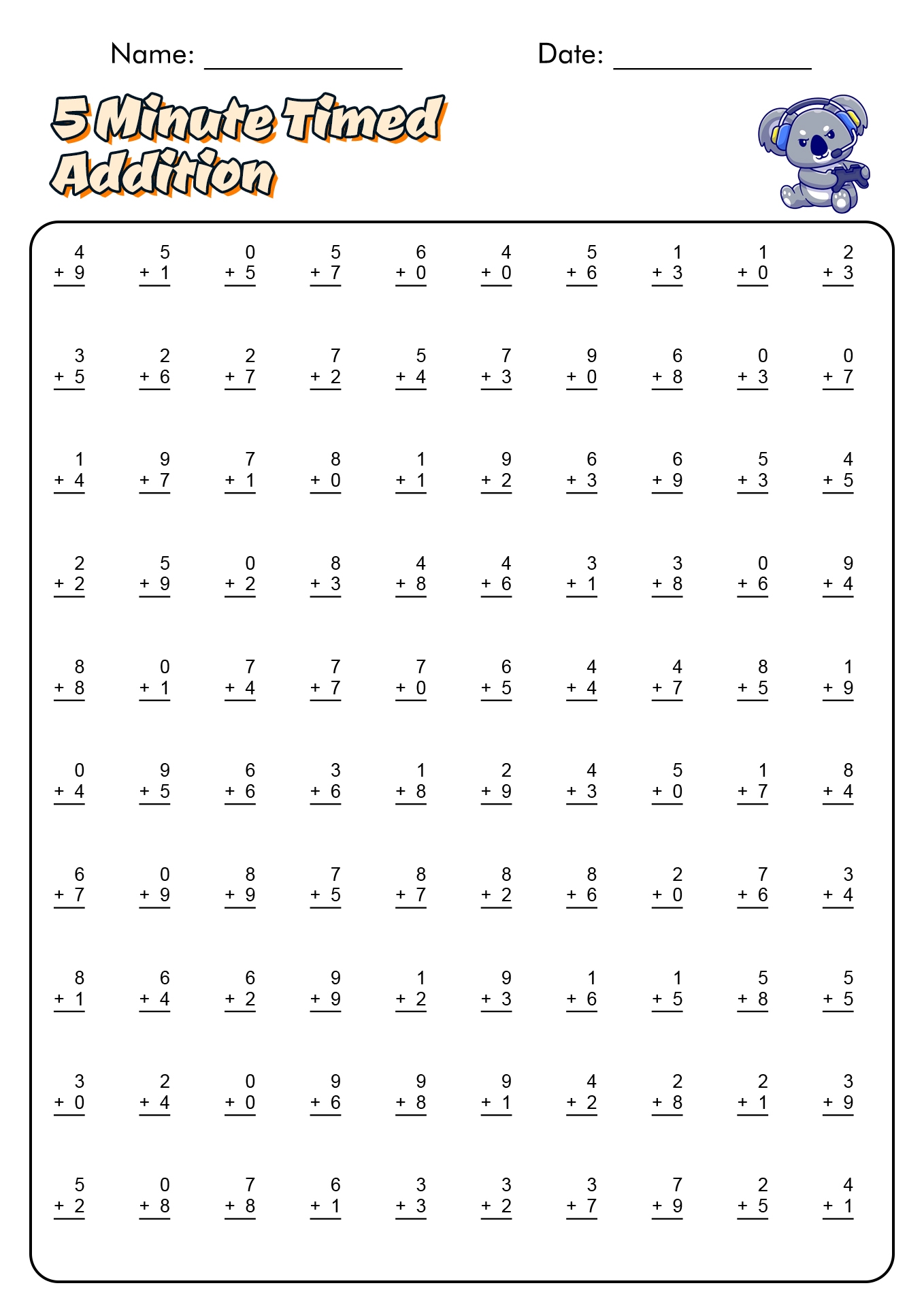 18 1 Minute Timed Addition Worksheets Free PDF At Worksheeto