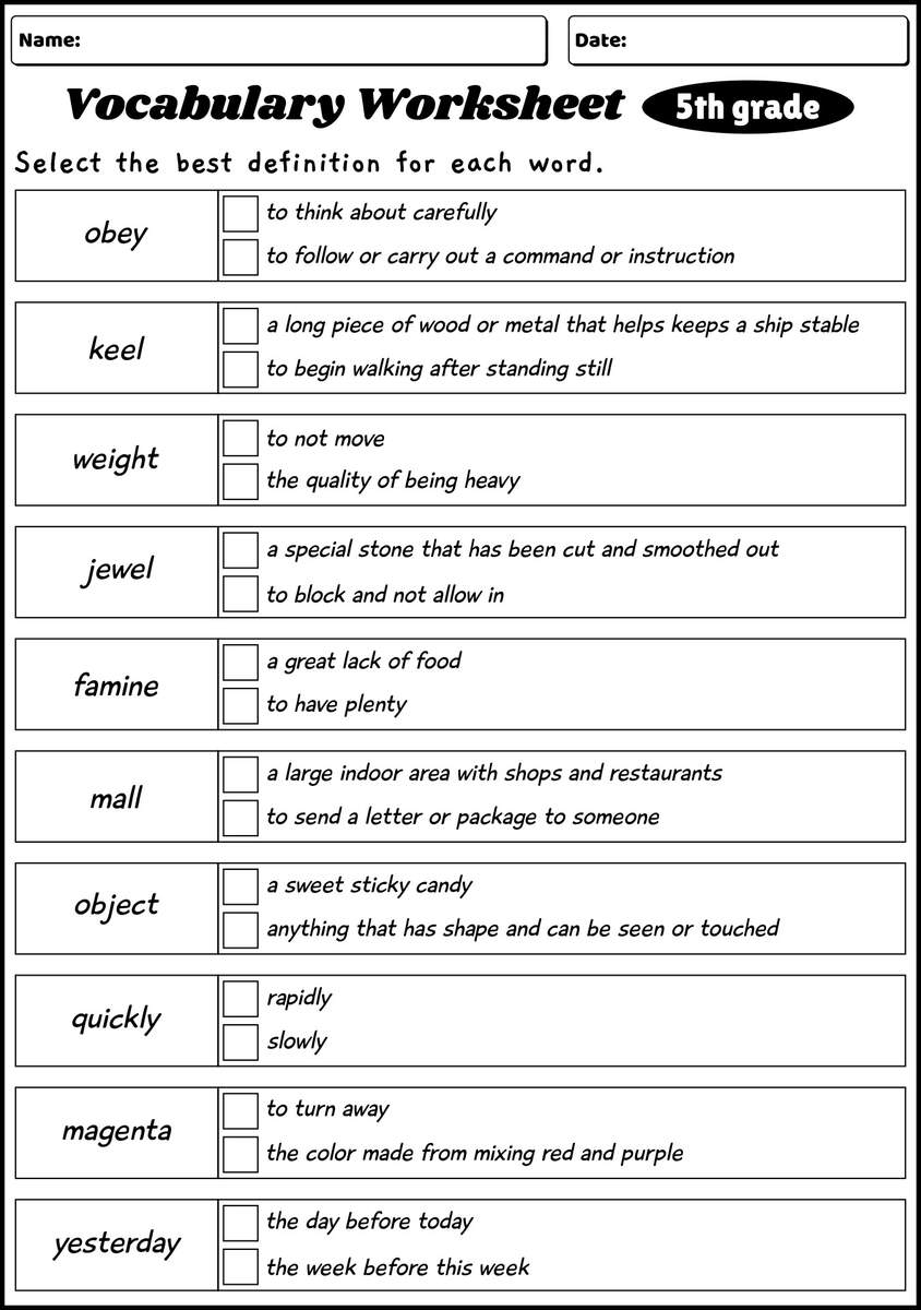 18 5th Grade Vocabulary Worksheets Printable Free PDF At Worksheeto 18 5th Grade Vocabulary Worksheets Printable Free PDF At Worksheeto