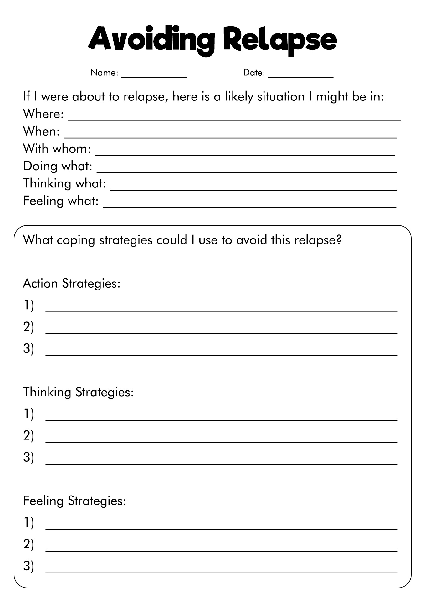 Relapse Prevention Plan Printable Etsy