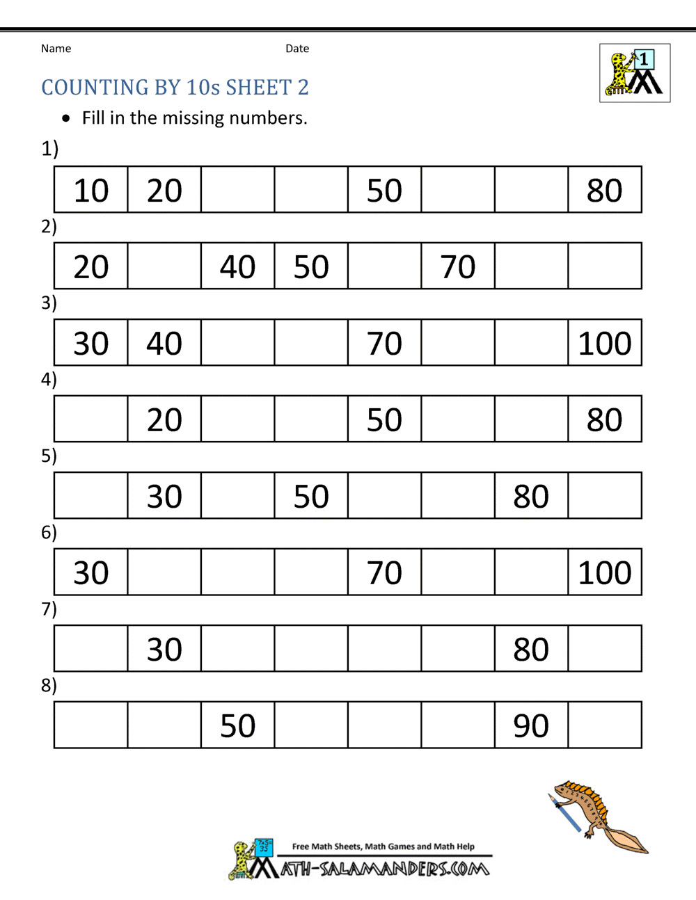 Free Count By 10s Worksheets Teach Prints