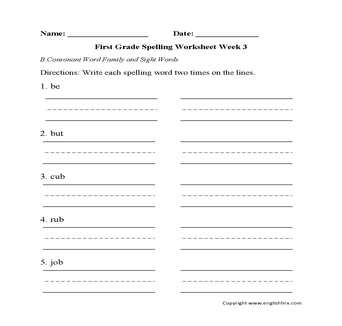 1st Grade Spelling Worksheets Printable Word Lists Weekly Practice