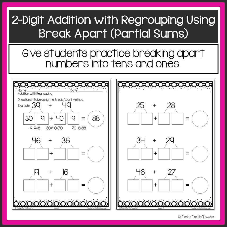 2 Digit Addition With Regrouping Bundle Base Ten Break Apart Number Line Made By Teachers