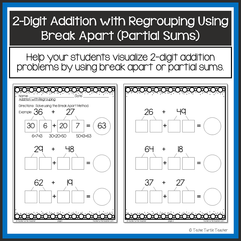 2 Digit Addition Without Regrouping Using Break Apart Partial Sums Strategy Classful