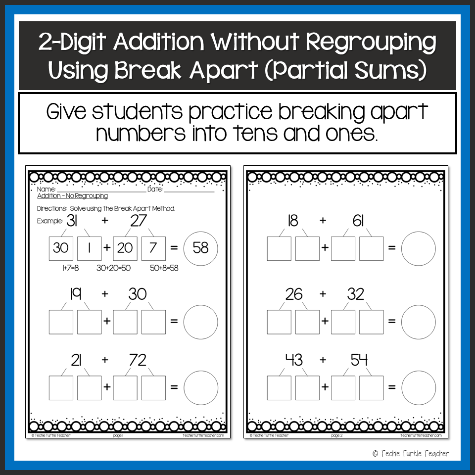2 Digit Addition Without Regrouping Using Break Apart Partial Sums Strategy Classful