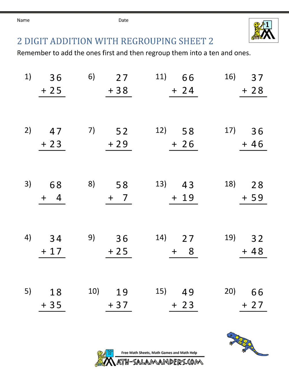 2 Digit Addition Worksheets