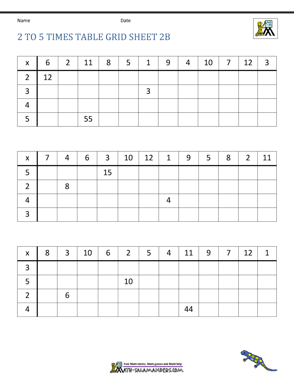 2 To 5 Table Worksheet Collection 2 To 5 Table Worksheet Collection