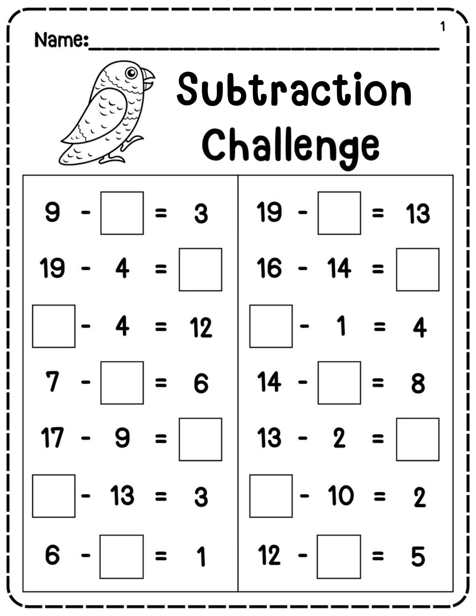20 Printable Find The Missing Numbers In Subtraction numbers 1 20 Kindergarten 1st Grade Math Worksheets Etsy Israel