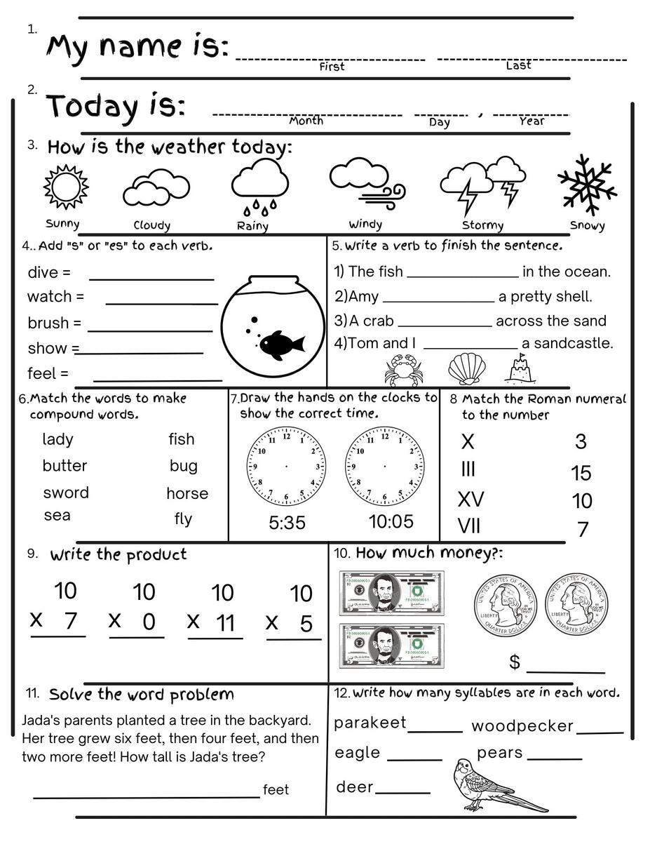 2nd Grade Summer Review Worksheets Math Language Digital Download Etsy 2nd Grade Summer Review Worksheets Math Language Digital Download Etsy