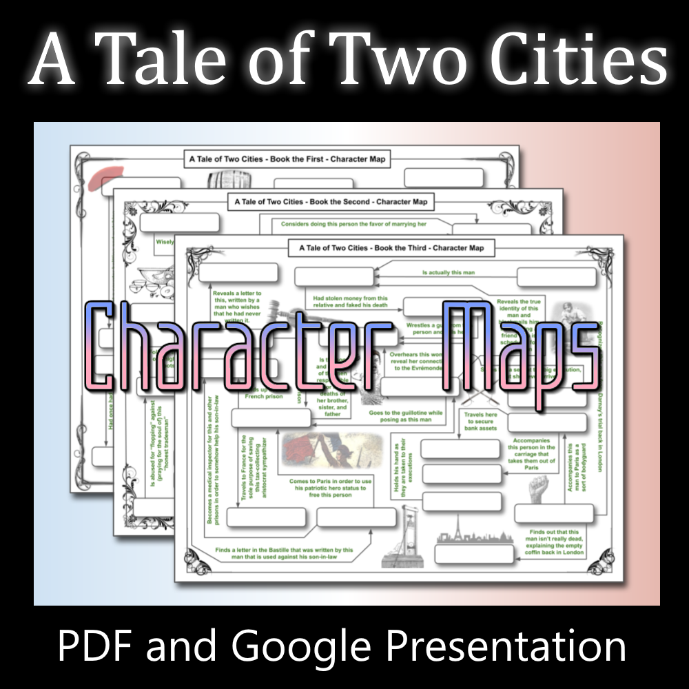 3 Character Maps For A TALE OF TWO CITIES Worksheet Quiz Test NO PREP Made By Teachers