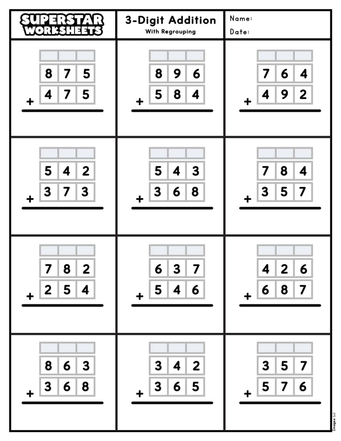 3 Digit Addition Worksheets Superstar Worksheets Triple Digit Addition With Regrouping K12 Math Worksheets