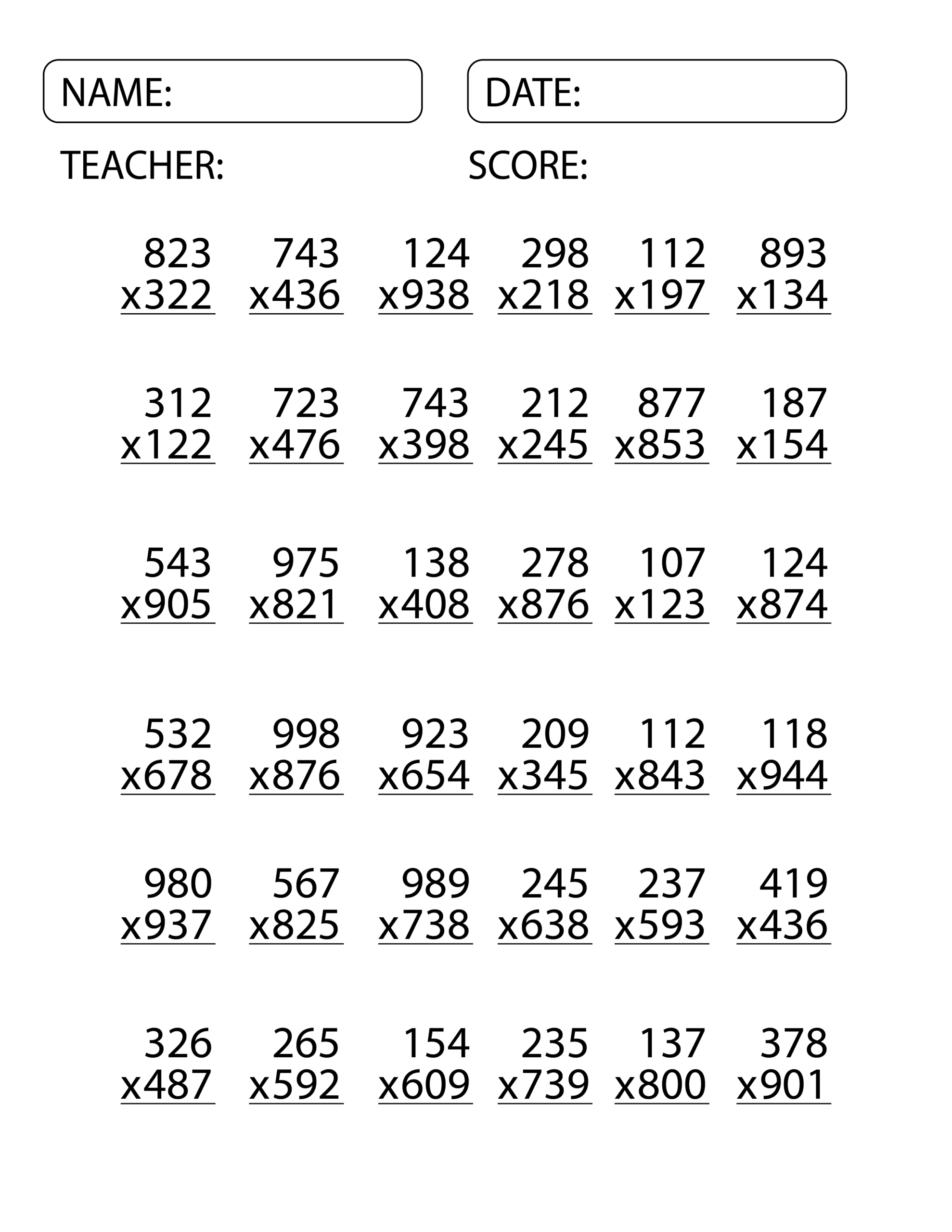 3 Digit By 3 Digit Multiplication Worksheets Exam Math Multiplication Made By Teachers 3 Digit By 3 Digit Multiplication Worksheets Exam Math Multiplication Made By Teachers