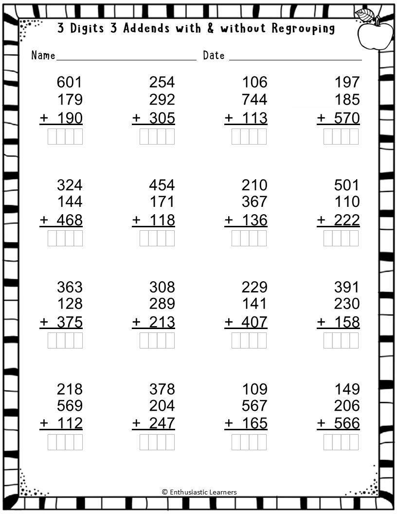 3 Digits Addition With 3 Addends With Without Regrouping Worksheets Math Problems Teaching Resources 3 Digits Addition With 3 Addends With Without Regrouping Worksheets Math Problems Teaching Resources