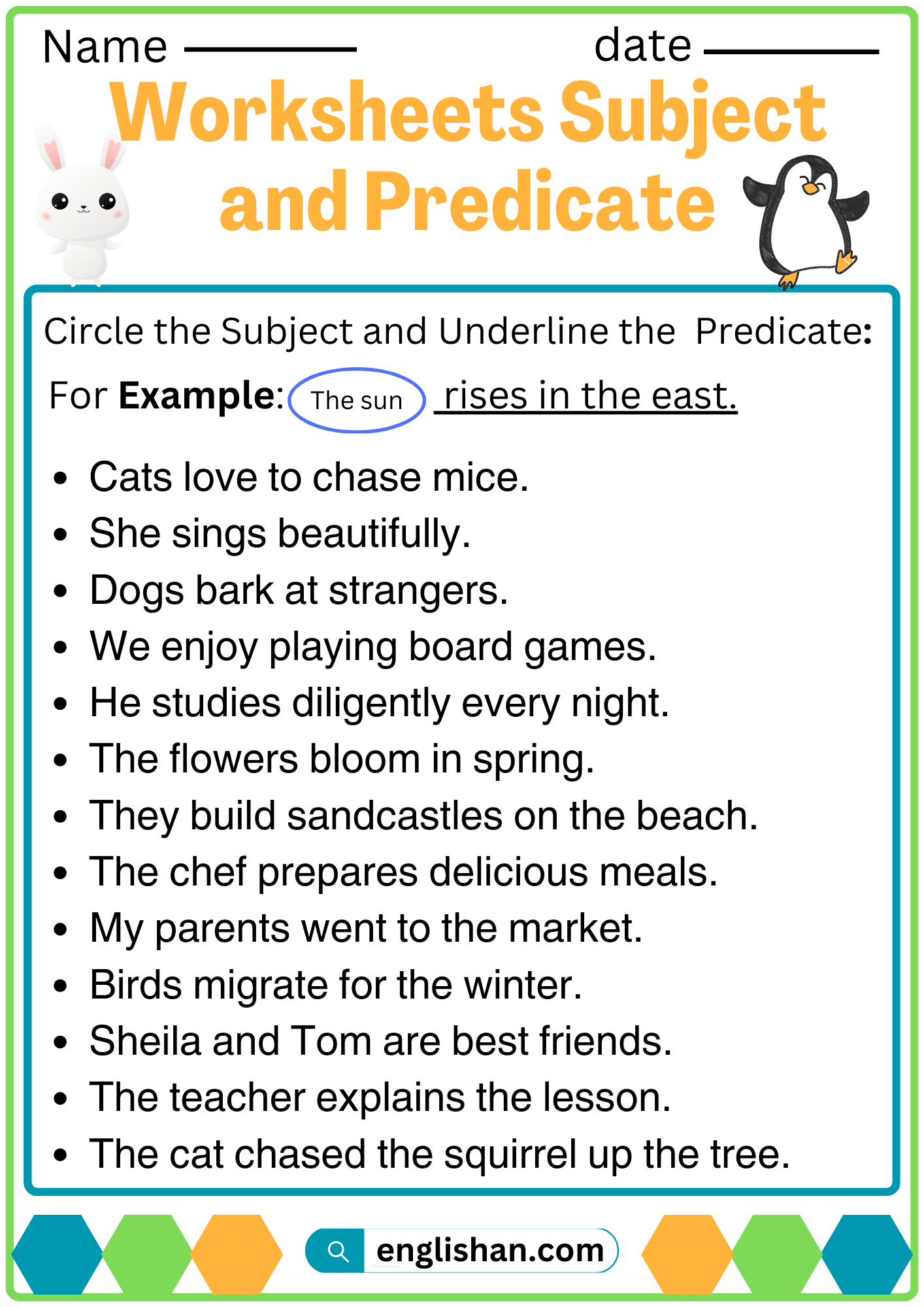 3 Subject And Predicate Worksheets With Answers In English Englishan Simple Subjects Predicates Worksheets Ereading Worksheets