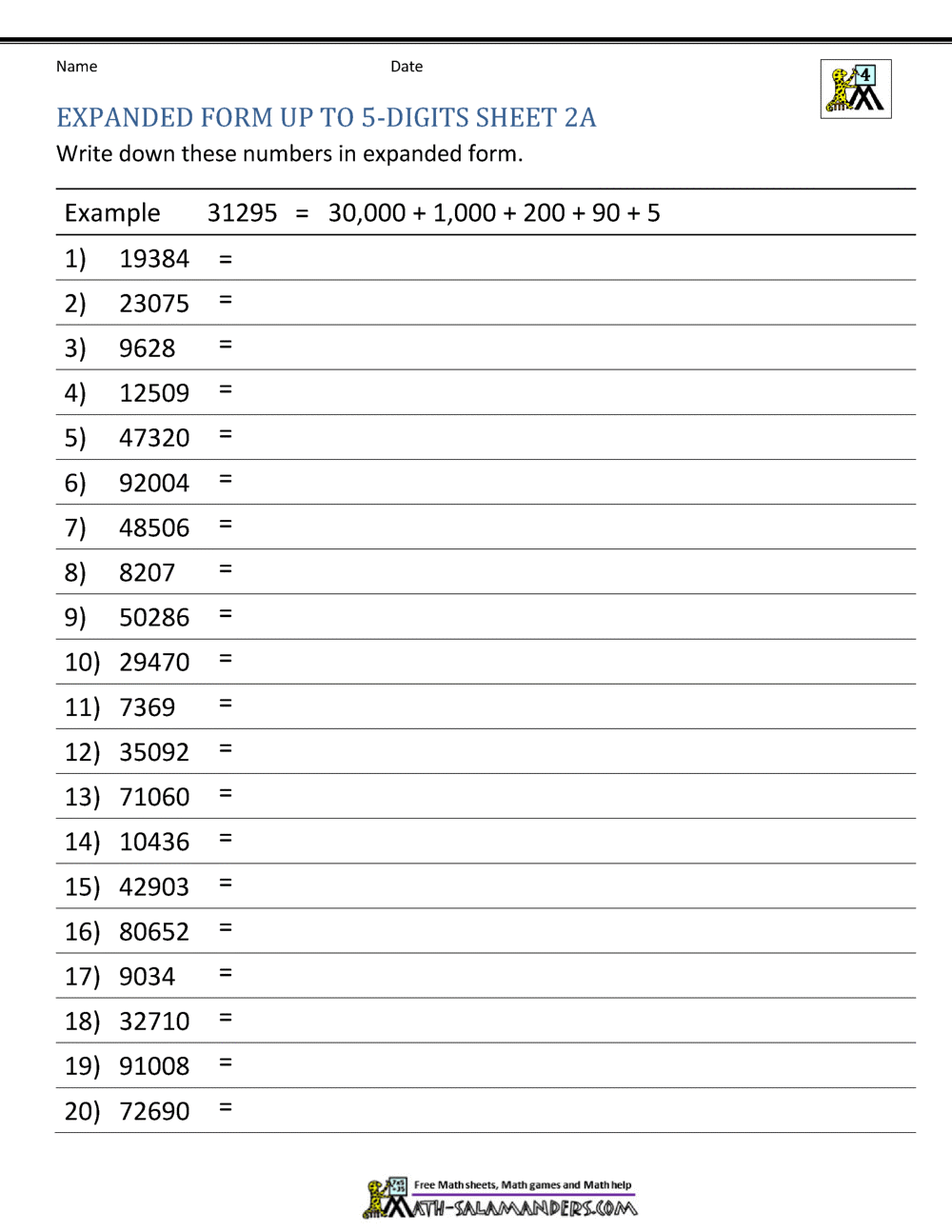 4th Grade Place Value Worksheets Fourth Grade Place Value Worksheet