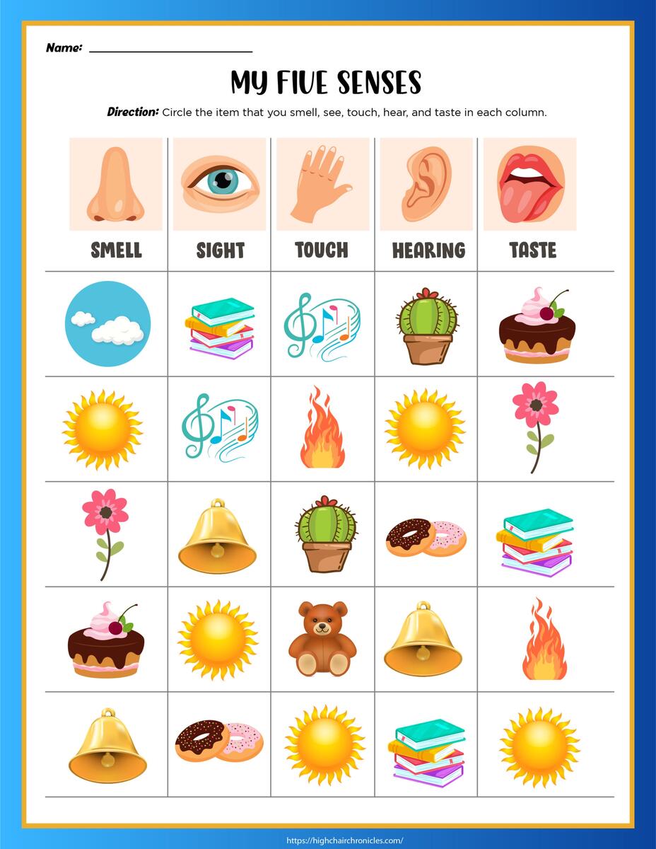 5 Senses Worksheets For Preschool And Kindergarten Free Printable High Chair Chronicles Free Printable Cut And Paste Five Senses Worksheet