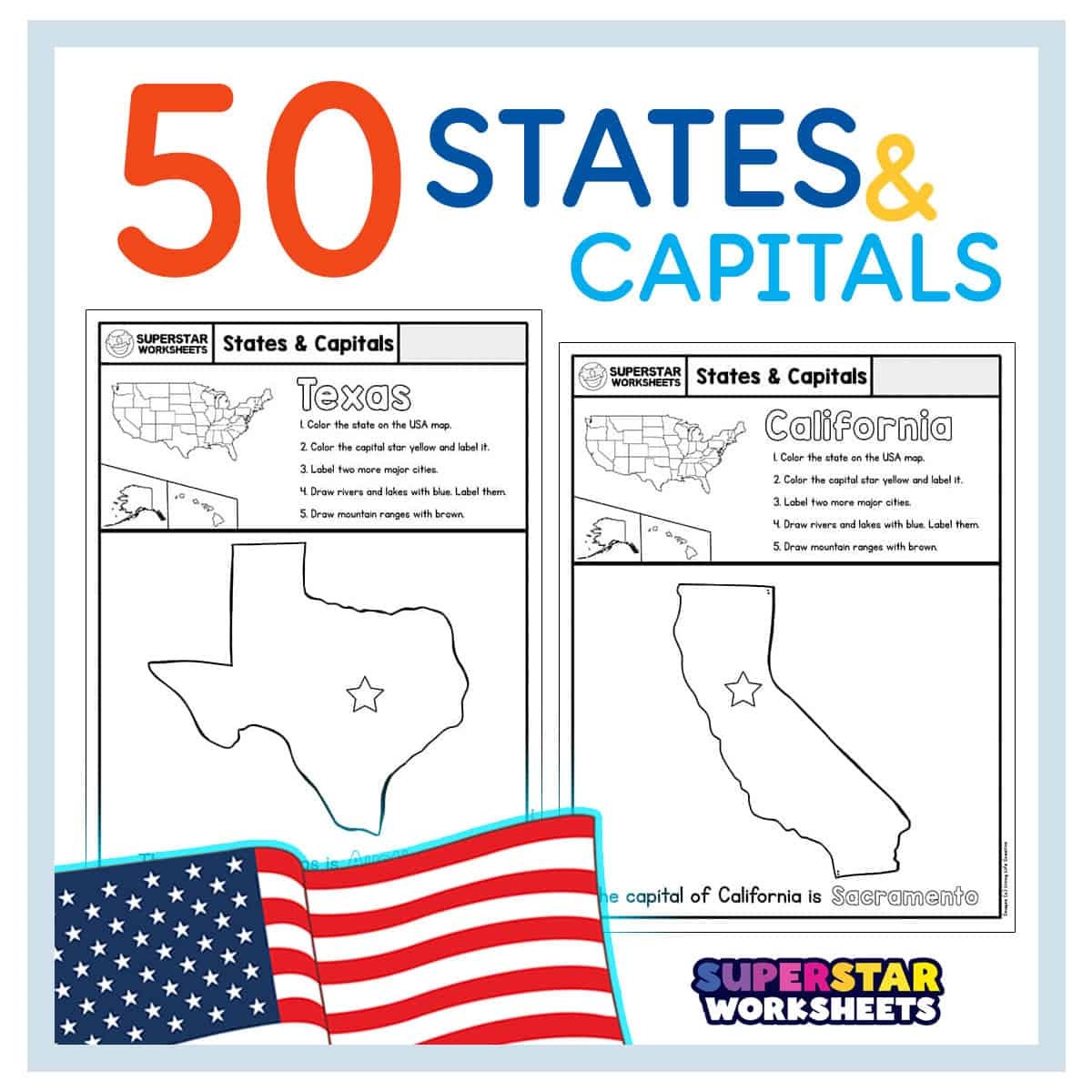 50 States Capitals Worksheets Free Printables Superstar Worksheets States And Capitals Free Worksheet For Kids SKOOLGO