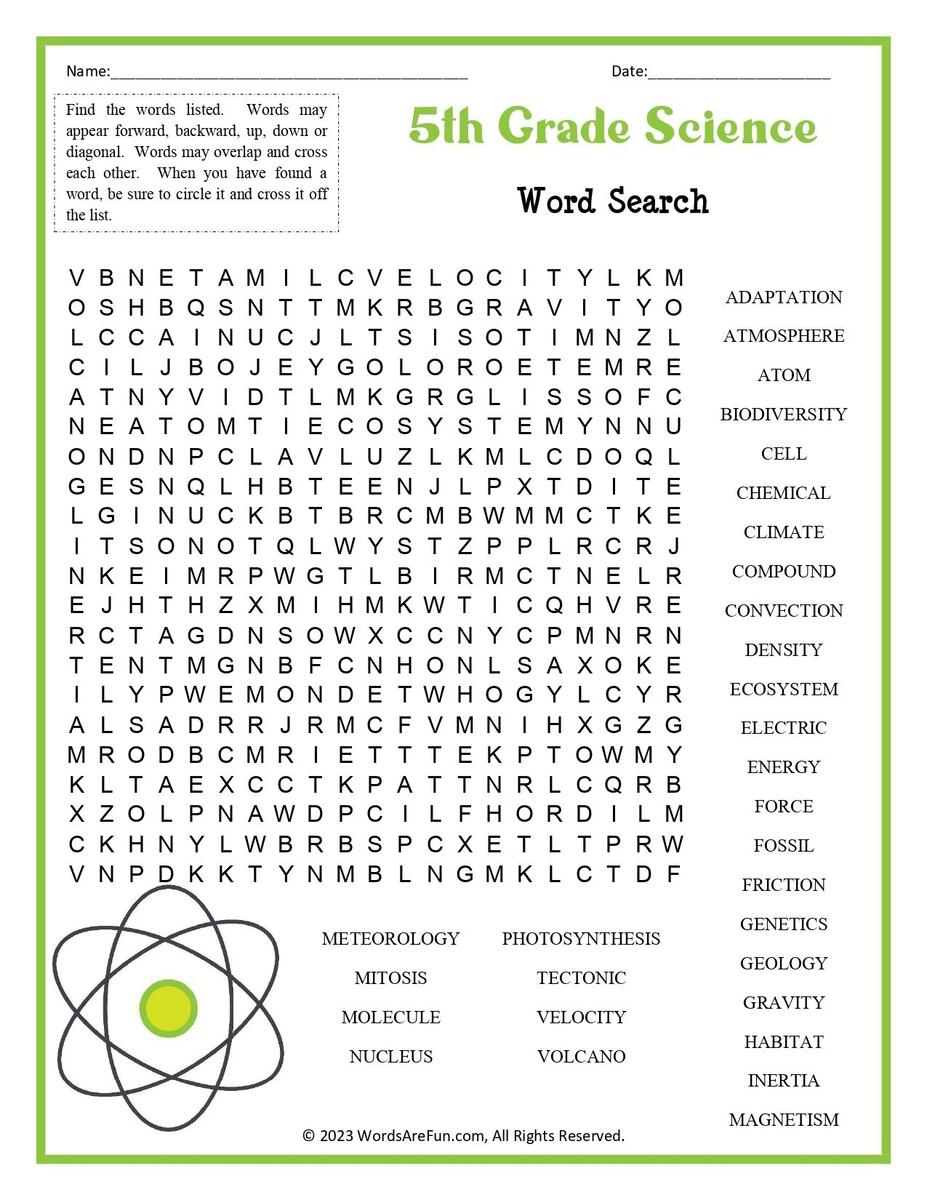 5th Grade Science Word Search Printable 5th Grade Classification Of Matter Solid Liquid Gas Worksheets