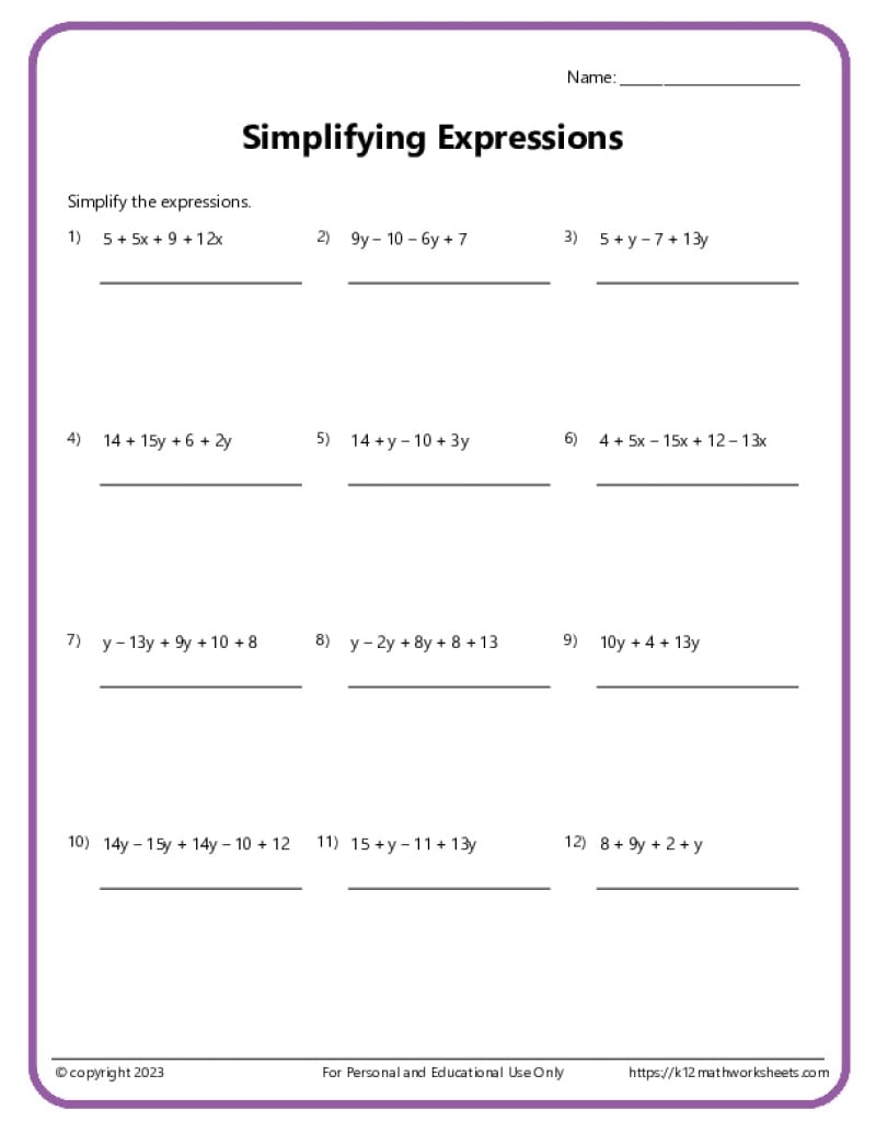 6th Grade Algebra Worksheets 6th Grade Algebra Worksheets