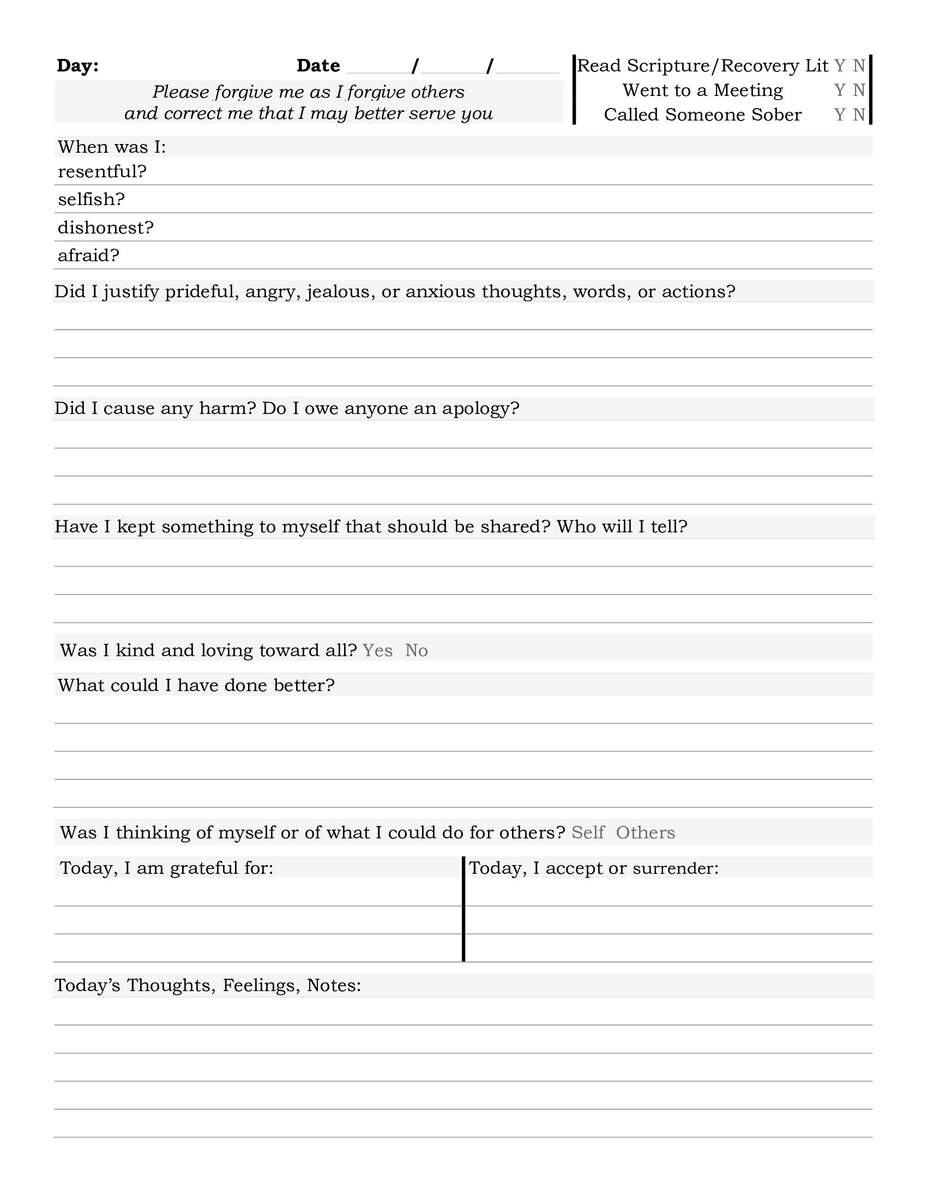 AA Step 10 Nightly Inventory Worksheets Worksheets Library 10 Step Inventory Worksheets Example Free PDF Download Worksheets Library