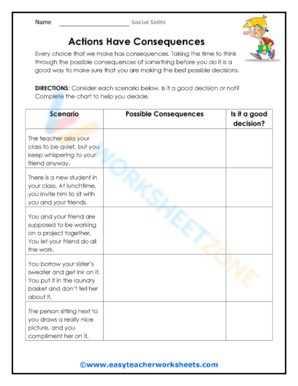 Actions Have Consequences Worksheet Actions Have Consequences Worksheet