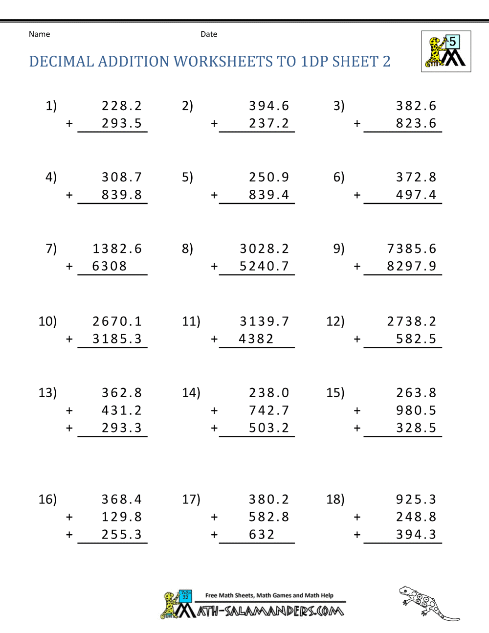 Adding Decimals Worksheet 5th Grade Adding Decimals Worksheet 5th Grade