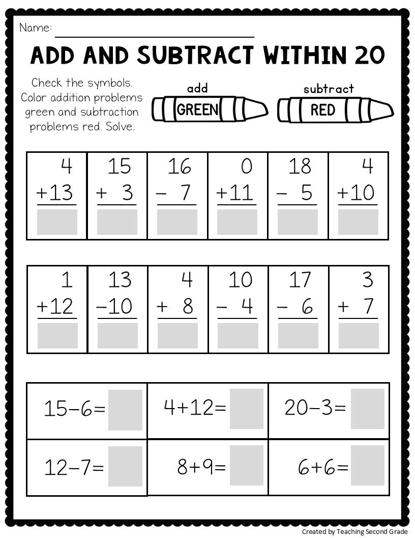 Addition And Subtraction Facts To 20 Worksheets Math Worksheets 1st 2nd Grade Teaching Ideas Made Easy Let S Add 1st Grade Math Adding Worksheet Catholic TheCatholicKid