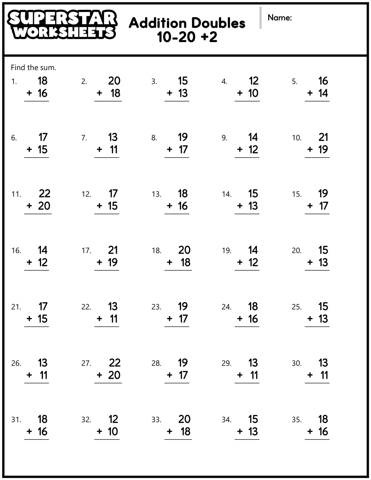 Addition Doubles Worksheets Superstar Worksheets Division Facts Worksheets