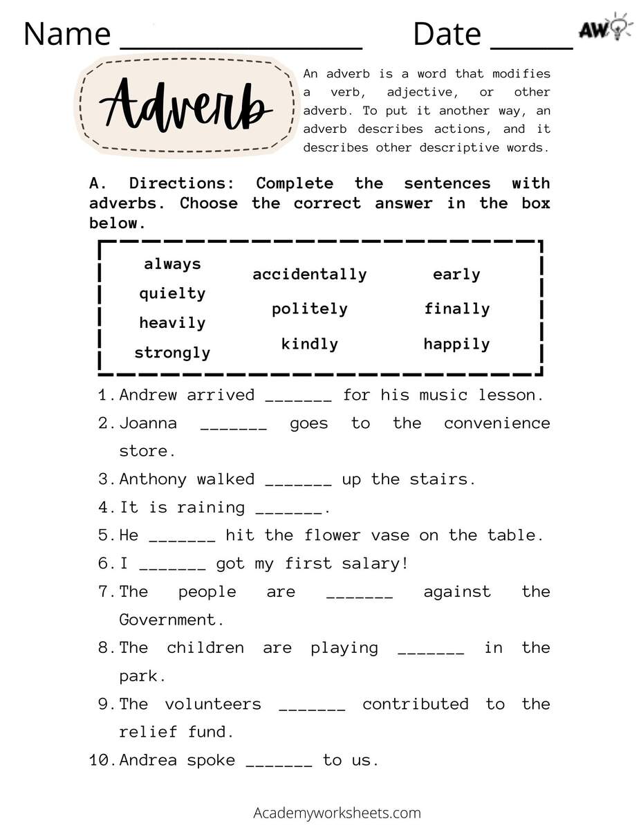 Adverb Worksheet Academy Worksheets Worksheets Library Adjectives And Adverbs Test 2 Reading Level 2 Preview