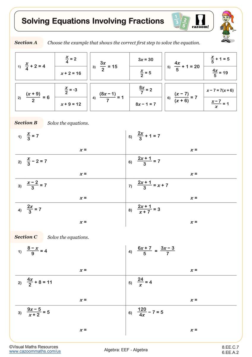 Algebra Worksheets With Answers Printable PDF Math Worksheets Cazoom Math