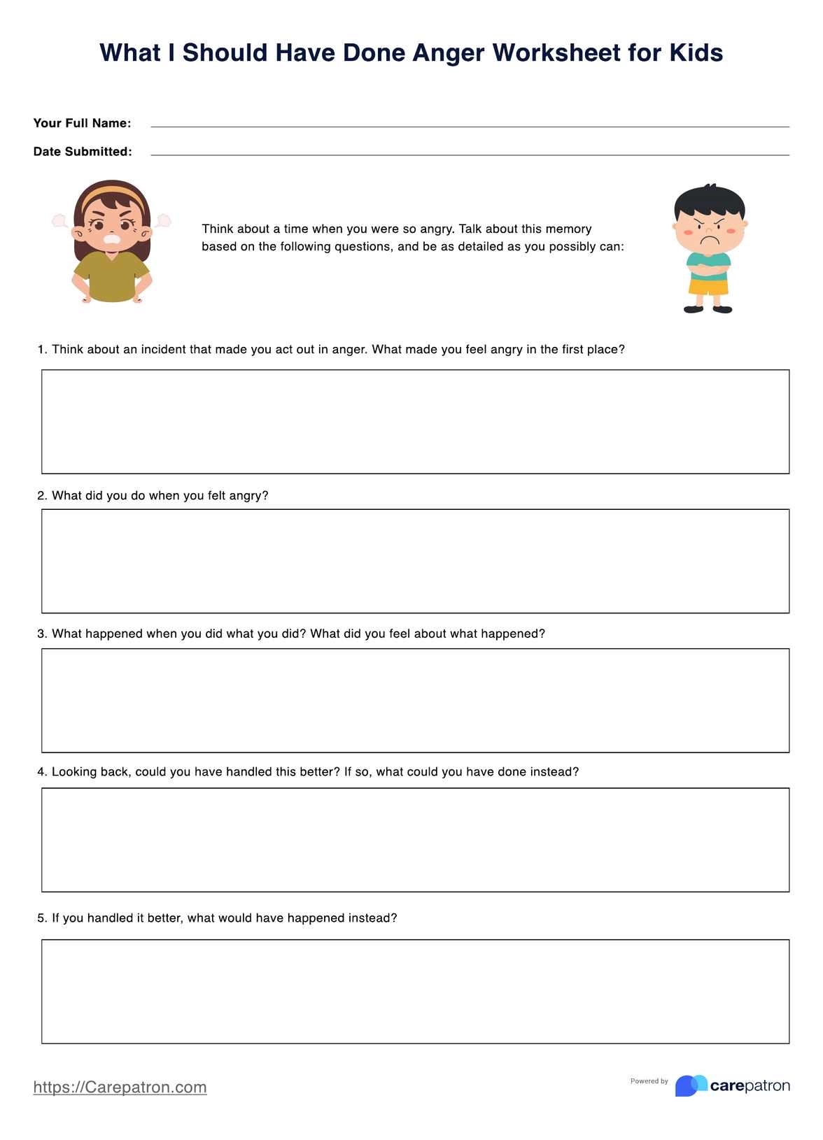 Anger And The Body CBT Worksheet For Children