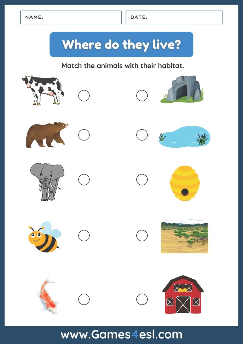 Printable Match The Animal To Its Habitat Worksheet For Kindergarten Made By Teachers