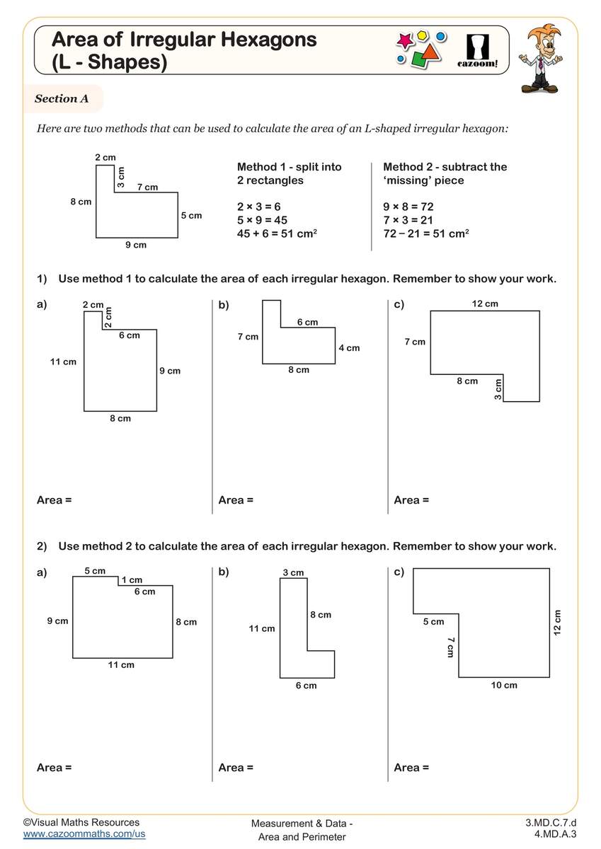 Area Of Irregular Hexagons L Shapes Worksheet Fun And Engaging 3rd Grade And 4th Grade Worksheet Cazoom Math Area Of Irregular Hexagons L Shapes Worksheet Fun And Engaging 3rd Grade And 4th Grade Worksheet Cazoom Math