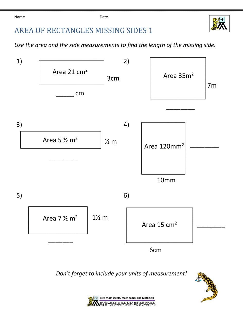 Area Of Rectangle Worksheets Area Of Rectangle Worksheets