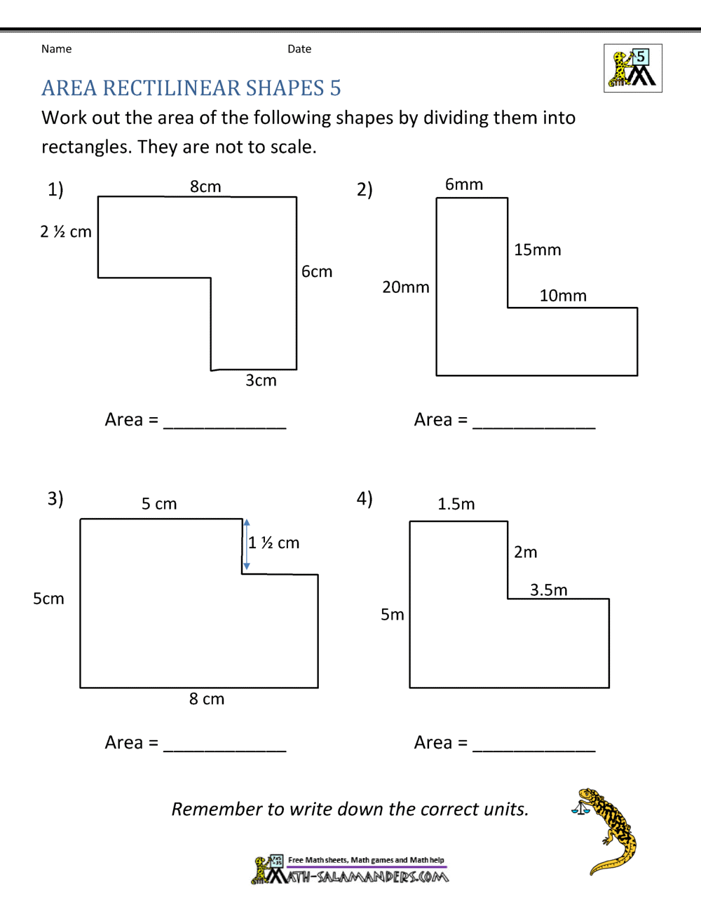 Area Of Rectangle Worksheets Volume And Surface Area Of Various Shapes K12 Math Worksheets