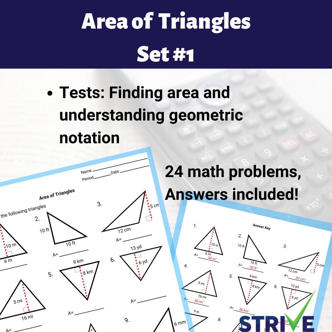 Area Of Triangles Worksheet Set 1 Etsy Denmark Area Of Triangles Worksheet Set 1 Etsy Denmark