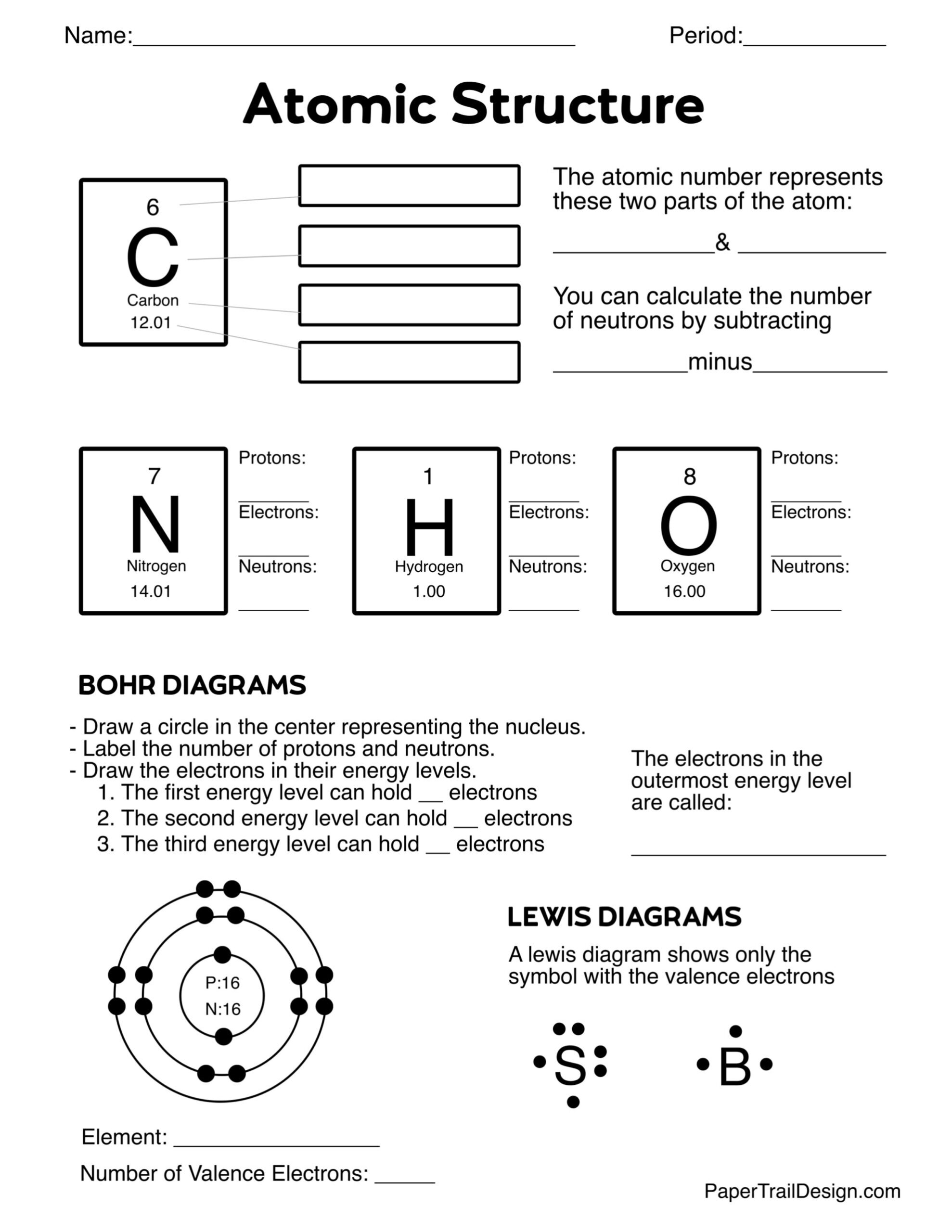 Atomic Structure Worksheet Paper Trail Design Atoms Molecules Worksheets Free Science Tools