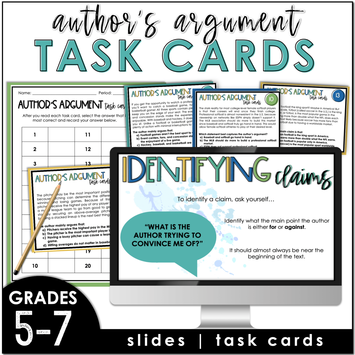Author S Argument Task Cards Identifying The Main Claim Author S Argument Task Cards Identifying The Main Claim