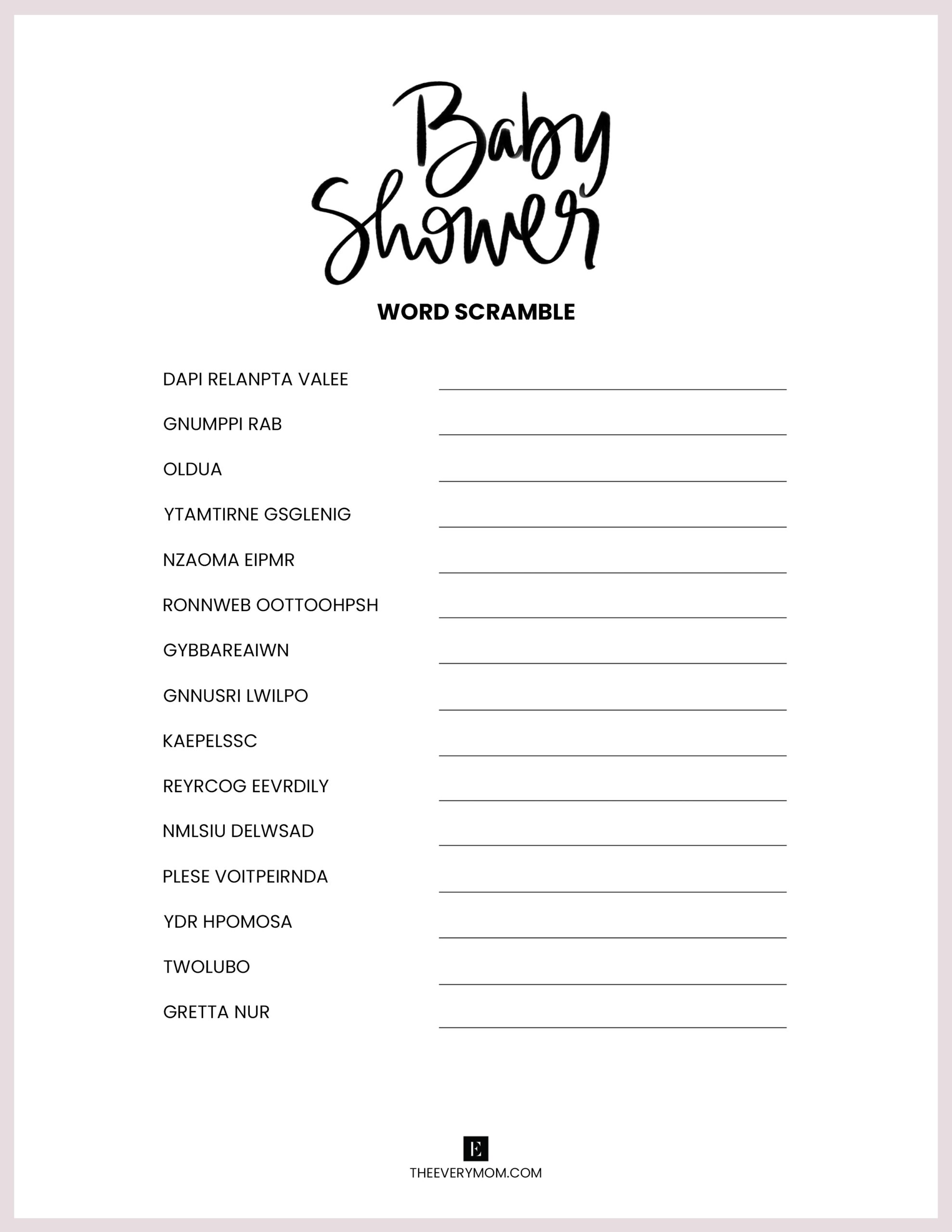 Baby Shower Games Free Printables Nursery Rhymes
