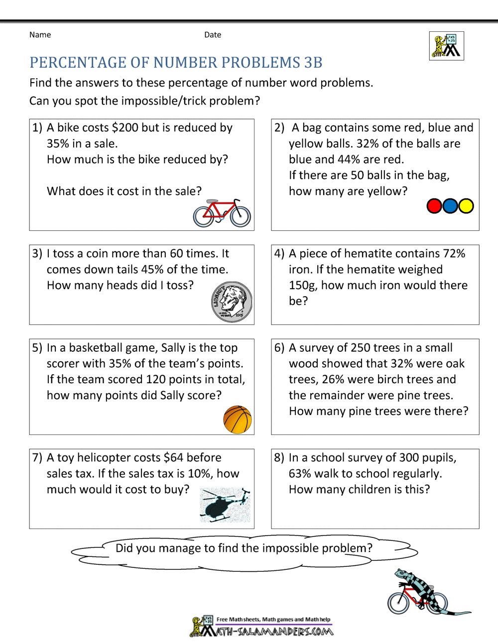 Basic Percentage Word Problems 6th Grade Percent Word Problems