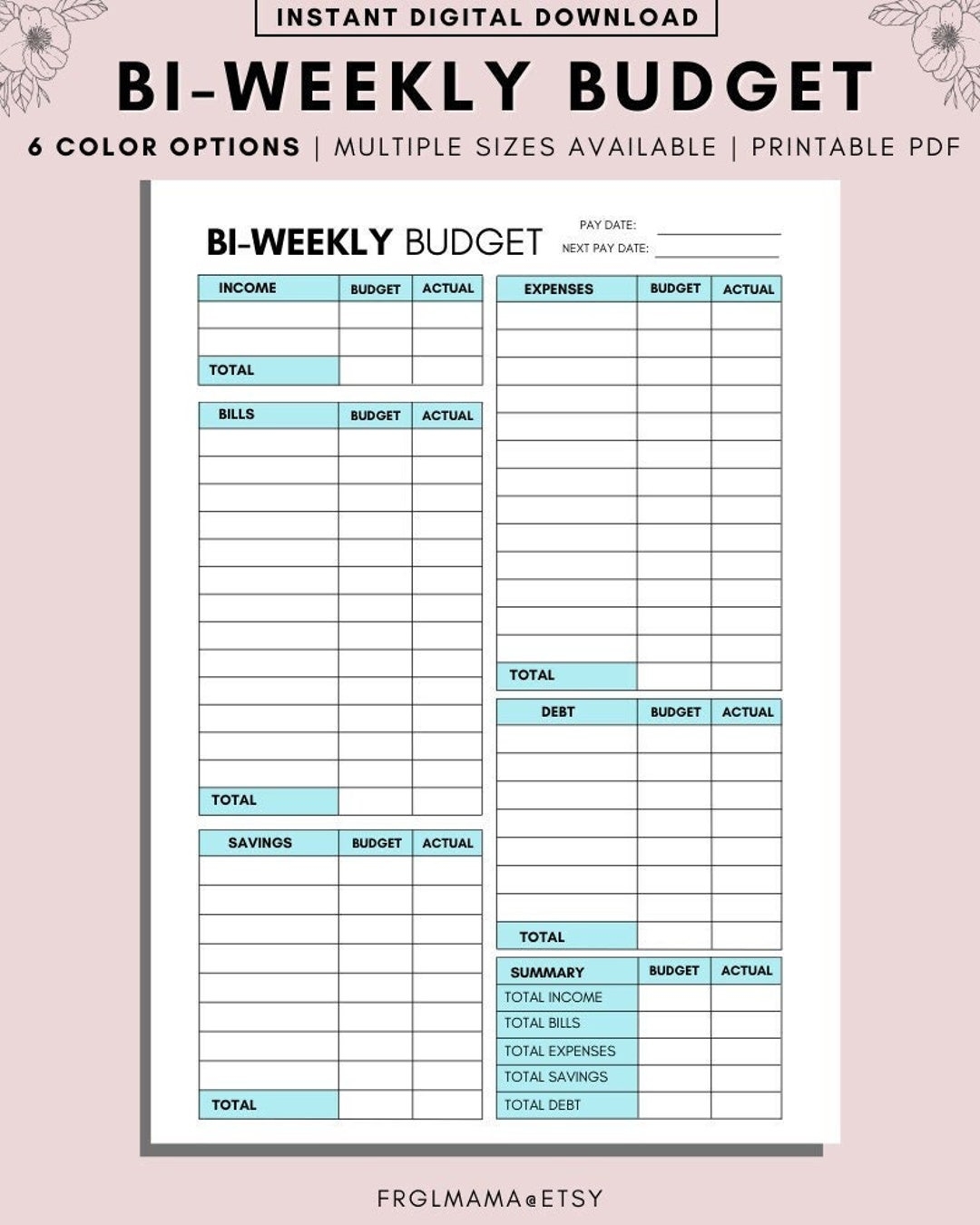 Bi Weekly Budget Overview Printable A4 A5 Letter PDF Etsy Bi Weekly Budget Overview Printable A4 A5 Letter PDF Etsy